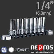 NEPROS 네프로스 1/4인치 6각 롱 핸드소켓세트 복스 ( 9PCS ) NTB2L09A