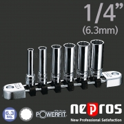 NEPROS 네프로스 1/4인치 12각 롱 핸드소켓세트 복스 ( 6PCS ) NTB2L06WA